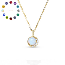 Round Cut Birthstone Necklace with Crescent Moissanite Accents