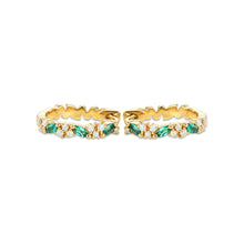 Marquise Cut Emerald & Round Moissanite Alternating Hoop Earrings