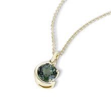 Round Cut Green Sapphire Solitaire NecklaceCelestial Glow Pendant in Yellow Gold