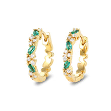 Marquise Cut Emerald & Round Moissanite Alternating Hoop Earrings
