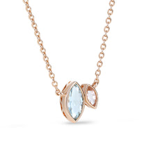 Marquise Cut Aquamarine & Morganite Toi Et Moi Necklace Double Stone Bezel Pendant
