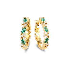Marquise Cut Emerald & Round Moissanite Alternating Hoop Earrings