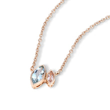 Marquise Cut Aquamarine & Morganite Toi Et Moi Necklace Double Stone Bezel Pendant