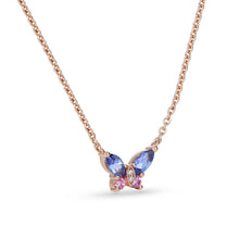 Lab Sapphire & Pink Sapphire Butterfly Pendant Necklace