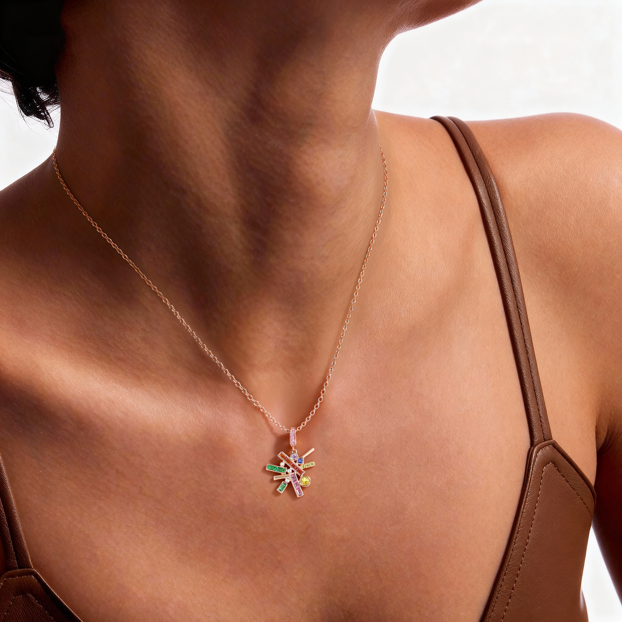 Multicolor Gemstone Pendant Necklace Color Symphony Necklace