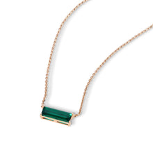 Baguette Cut Emerald Pendant Necklace Minimalist Solitaire Design