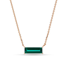 Baguette Cut Emerald Pendant Necklace Minimalist Solitaire Design