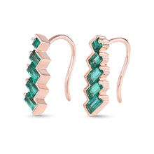 Baguette & Princess Cut Teal Emerald Earrings in Rose Gold