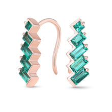 Baguette & Princess Cut Teal Emerald Earrings in Rose Gold