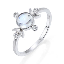 Celestial Elegance Round Cut Birthstone Ring with Crescent Moons