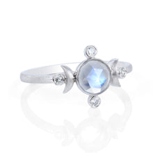 Celestial Elegance Round Cut Birthstone Ring with Crescent Moons