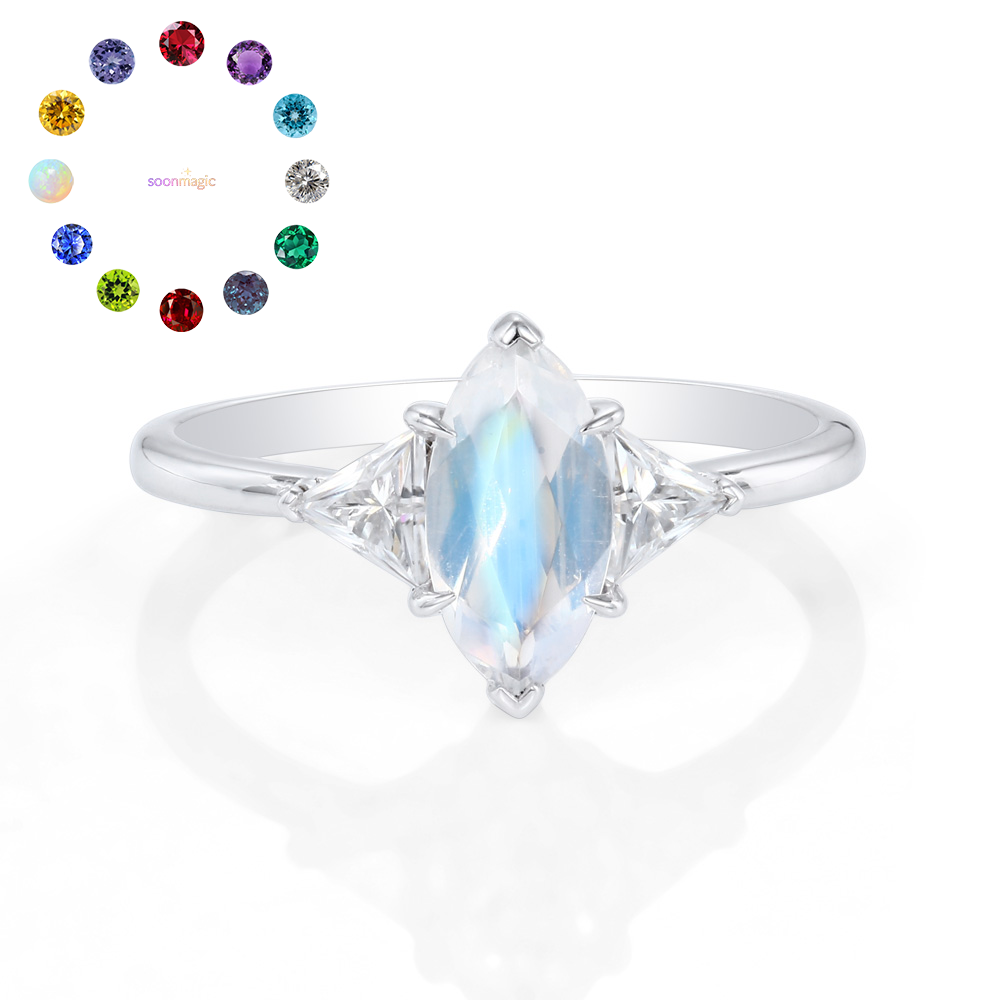 Marquise Birthstone Ring with Trillion Accents