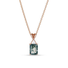 Emerald Cut Moss Agate Pendant Necklace with Heart Shaped Bail