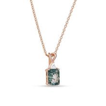 Emerald Cut Moss Agate Pendant Necklace with Heart Shaped Bail