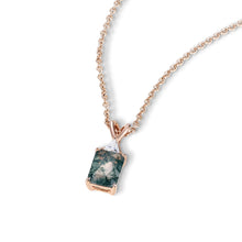 Emerald Cut Moss Agate Pendant Necklace with Heart Shaped Bail