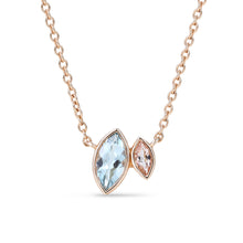 Marquise Cut Aquamarine & Morganite Toi Et Moi Necklace Double Stone Bezel Pendant