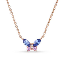 Lab Sapphire & Pink Sapphire Butterfly Pendant Necklace