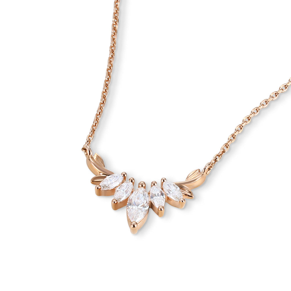 Marquise Moissanite Olive Branch Necklace Laurel Curve Design