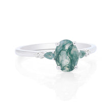 Oval Cut Moss Agate Ring Nature Inspired Gift for Her