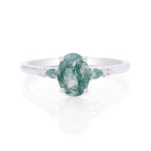 Oval Cut Moss Agate Ring Nature Inspired Gift for Her