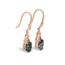 Oval Moss Agate Earrings – Geometric Cross Drop Design
