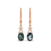 Oval Moss Agate Earrings – Geometric Cross Drop Design