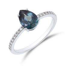 Pear Cut Birthstone Ring with Pavé Band Timeless Elegance