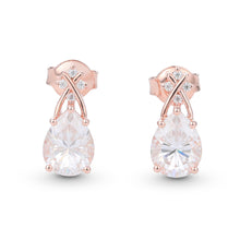 Pear Cut Moissanite Ribbon Stud Earrings in Rose Gold