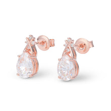 Pear Cut Moissanite Ribbon Stud Earrings in Rose Gold