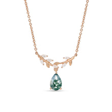 Pear Cut Moss Agate Branch Necklace with Moissanite Leaf Accents