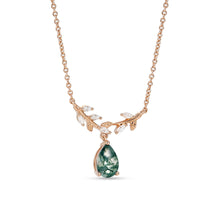 Pear Cut Moss Agate Branch Necklace with Moissanite Leaf Accents
