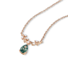 Pear Cut Moss Agate Branch Necklace with Moissanite Leaf Accents