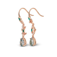Pear Cut Moss Agate Drop Earrings with Emerald & Moissanite Accents