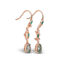 Pear Cut Moss Agate Drop Earrings with Emerald & Moissanite Accents