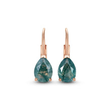 Pear Cut Moss Agate Leverback Earrings Natural Elegance Design