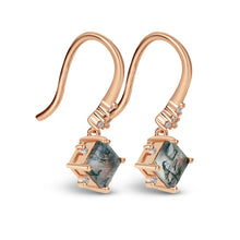 Princess Cut Moss Agate French Hook Earrings Geometric Drop Design