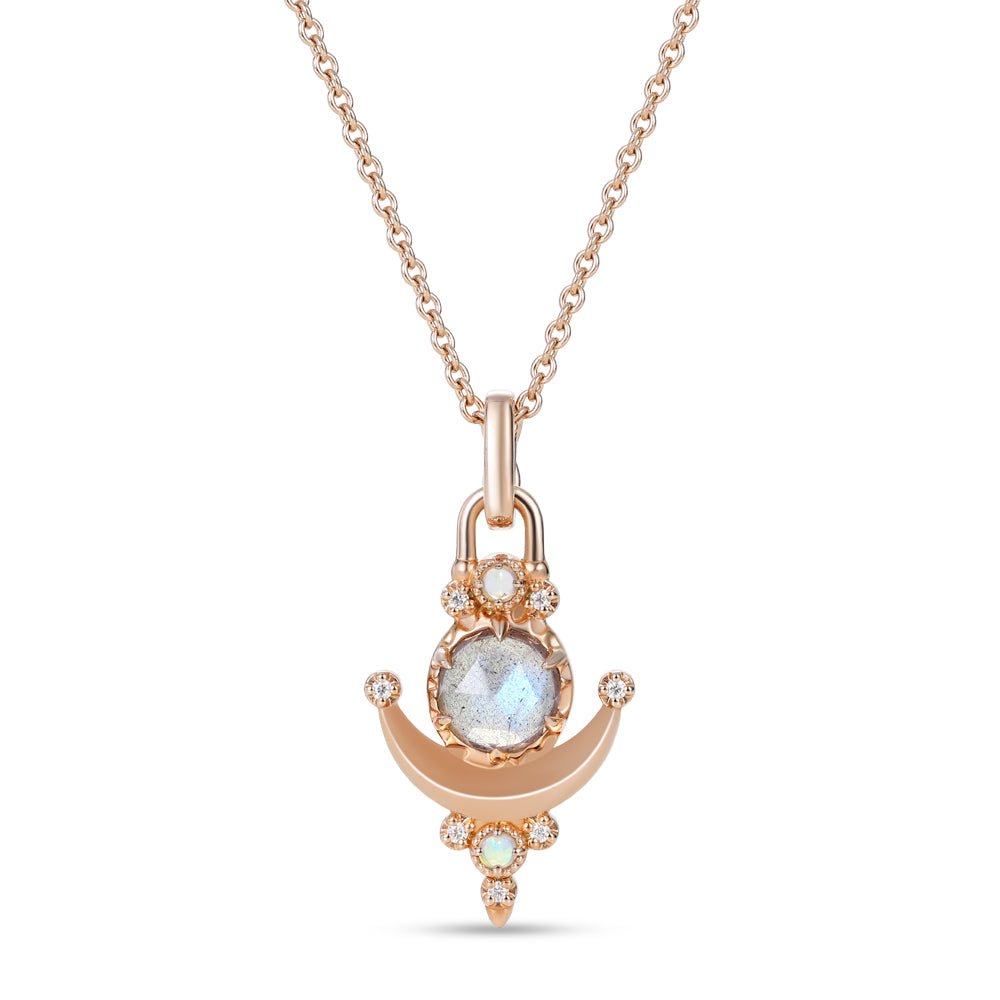 Rose Cut Labradorite Moon & Star Pendant Necklace Gift for Her