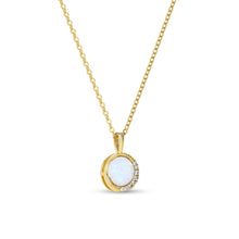 Round Cut Birthstone Necklace with Crescent Moissanite Accents