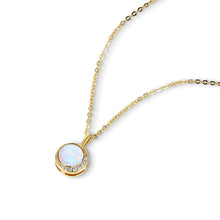Round Cut Birthstone Necklace with Crescent Moissanite Accents
