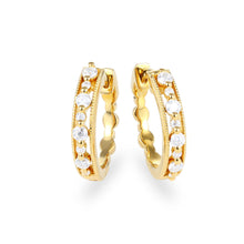Round Cut Moissanite Milgrain Hoop Earrings in Yellow Gold