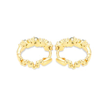 Round Cut Moss Agate & Moissanite Scalloped Hoop Earrings in Yellow Gold