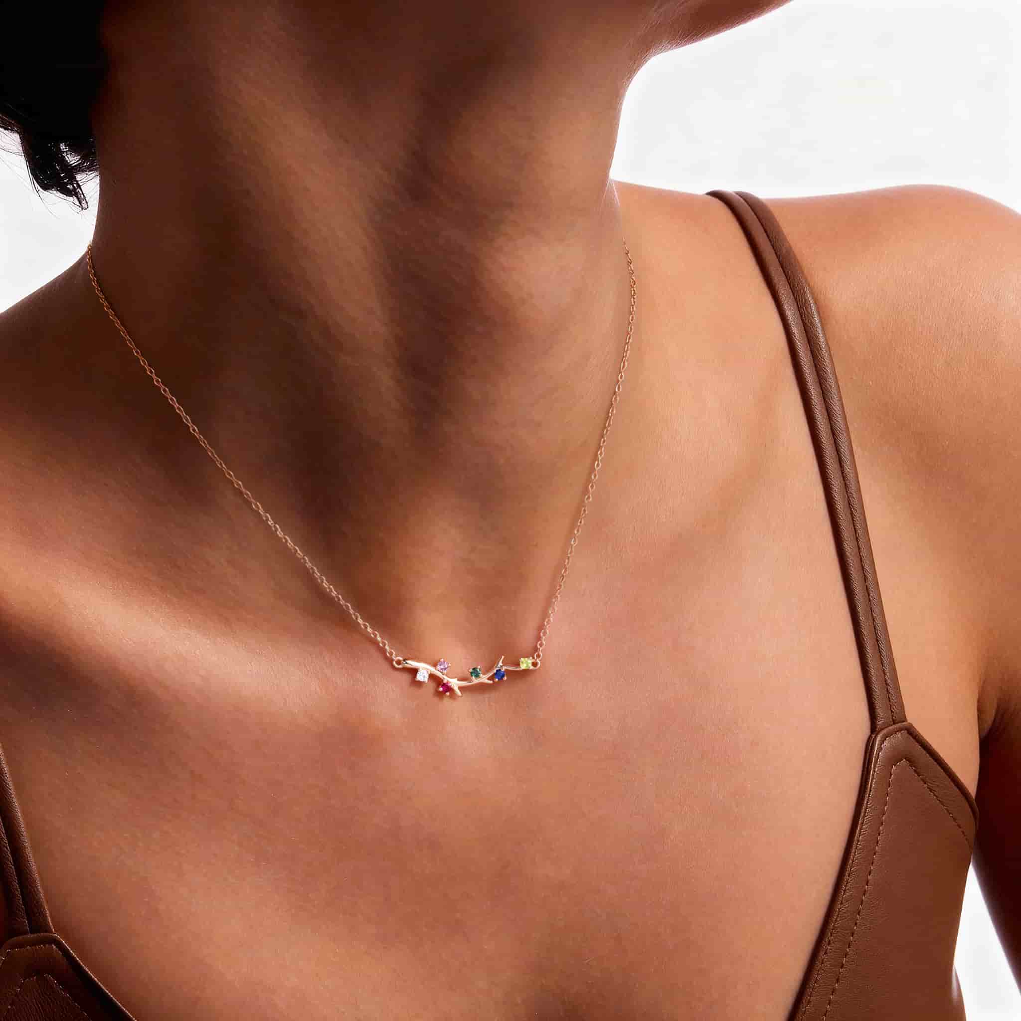 Round Cut Multi Gem Branch Gift Necklace